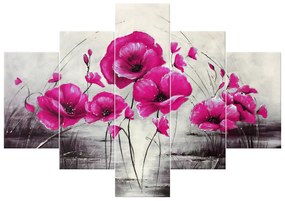 Gario Ručne maľovaný obraz Ružové Vlčie maky - 5 dielny Rozmery: 100 x 70 cm
