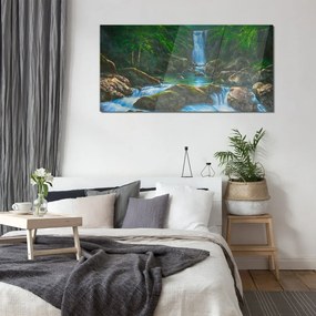 Obraz na skle Vodopád skaly stromov