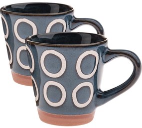 Súprava 2 keramických hrnčekov Krúžky 100 ml, tmavomodrá