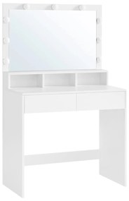 Toaletný stolík s LED osvetlením, so zrkadlom, nastaviteľný jas, biely