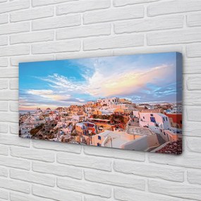 Obraz na plátne Grécko panorámu mesta západ slnka 140x70 cm