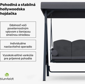 Blumfeldt GranSway, hollywoodska hojdačka, 3-miestna, individuálne nastaviteľná, oceľ s práškovou povrchovou úpravou, odolná voči poveternostným vplyvom