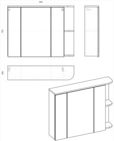 Kúpeľňová závesná skrinka SWIFT so zrkadlom 94 cm