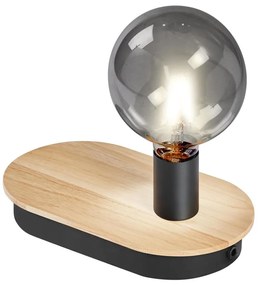 Ledvance - Dotyková stolná lampa s USB konektorom DECOR WOOD 1xE27/8W/230V