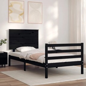 Rám postele s čelom čierny 3FT jednolôžko masívne drevo 3195190