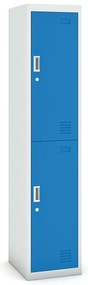 Šatníková skrinka S3 s úložnými boxami, 2 boxy, 1800 x 380 x 450 mm, demont, cylindrický zámok, sivá/modrá