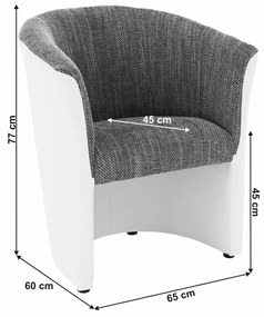 Konferenčné kreslo Cuba - biela ekokoža / sivý šenil