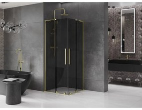 Mexen Velar L Duo, sprchový kút s posuvnými dverami 100 x 100 cm, 8mm šedé sklo, zlatá matná, 871-100-100-02-43-55