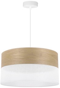 Závesné svietidlo Wood, 1x dýha zlatý dub/biele PVC tienidlo, (fi 40cm)