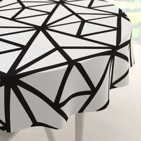 Biante Bavlnený okrúhly obrus Sandra SA-577 Čierne geometrické vzory na bielom Ø 110 cm