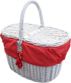 HRADIL Prútený piknikový košík biely s červenou látkou