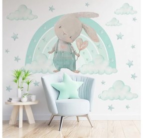 Gario Detská nálepka na stenu Zajačik na dúhe s hviezdami Farba: Mätová
