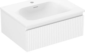 Mexen Rivel, kúpeľňová skrinka 60 cm s umývadlom Vela, 1 zásuvka, drážkovaná, biela matná, 91A20-06023-1-BF01-W23M01