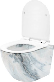 Závesná WC misa so SoftClose sedadlom REA CARLOS SLIM RIMLESS, leštená žula