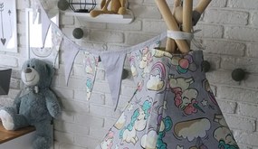 Dekoračná vlajková girlanda JEDNOROŽCI - šedá