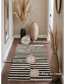 Čierno-biely obojstranný ručne tkaný vlnený behúň 80x200 cm Donna – Hanse Home