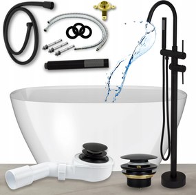 Vaňa 150 Voľne Stojaca S Vaňovou Batériou Sifón Klik Klak Čierna Sada 10v1