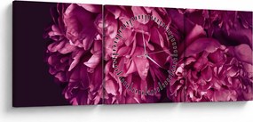 Obraz - Kytica pivoniek (s hodinami) (90x30 cm)