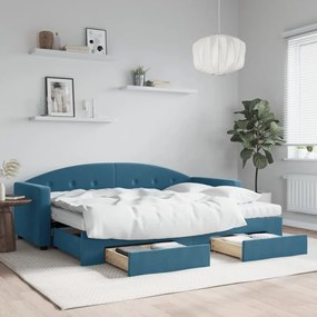 Rozkladacia denná posteľ s matracmi modrá 80x200 cm zamat 3197365