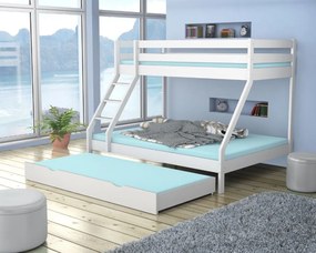 Poschodová posteľ z masívu DENIS vr. oboch roštov - 200x90/140 cm - biela