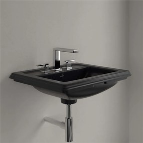 VILLEROY &amp; BOCH Hommage zápustné umývadlo s tromi otvormi, s prepadom, 630 x 525 mm, Pure Black, s povrchom CeramicPlus, 7102A1R7