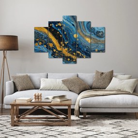 Obraz - Modrá abstrakcia so zlatom (150x105 cm)