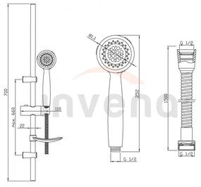 Invena Invena, sprchový stĺp s 3-funkčnou ručnou sprchovou hlavicou, chrómová, INV-AU-80-001-M