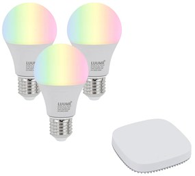 Sada 3 inteligentných stmievateľných LED žiaroviek E27 A60 9W 806 lm 2700K-6500K vrátane Zigbee Smart Hub