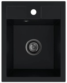 Sink Quality Ferrum 40, kuchynský granitový drez 400x500x195 mm + čierny sifón, čierna, SKQ-FER.C.1K40.XB