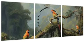 Obraz - Tropický les (s hodinami) (90x30 cm)