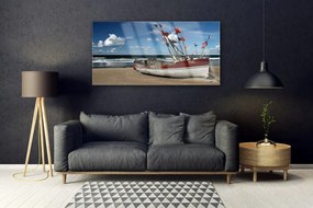 Obraz na akrylátovom skle More pláž loďka krajina 120x60 cm