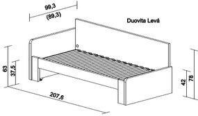 Ahorn DUOVITA 90 x 200 BK laty - rozkladacia posteľ a sedačka 90 x 200 cm ľavá - dub biely, lamino