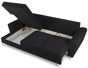 Čierna rozkladacia/s úložným priestorom rohová pohovka z textílie buklé (ľavý roh/s leňoškou) Kyoto – Cosmopolitan Design