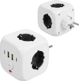 Toolight Toolight, JNH019, zásuvková kocka 7v1, 3 zásuvky + 2× USB-A + 2× USB-C, biela, OSW-56305