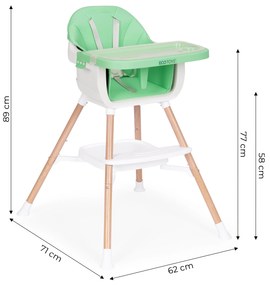 EcoToys Detská jedálenská stolička 2v1, zelená ECOTOYS