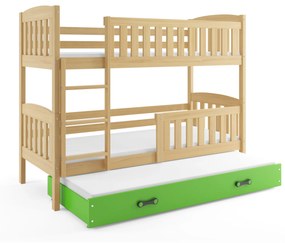 Poschodová posteľ s prístelkou KUBO 3 - 200x90cm Borovica - Zelená