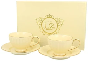 Porcelánová šálka na nohe s podšálkou Ecru Nina 120 ml sada 2ks