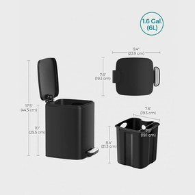 Kúpeľňový kôš, 6L malý odpadkový kôš, pedálový, čierny