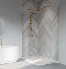 Erga Paris, sprchová zástena Walk-In 130x200 cm, 8mm číre sklo, zlatý matný profil, ERG-V02-PARIS-130x200-CL-GB