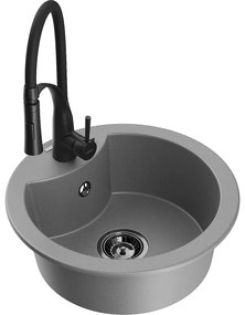 Mexen Diego, 1-komorový granitový drez 488x488x167 mm a drezová batéria Aster, šedá, 6512-71-73450-70-B