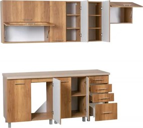 Kuchyňská linka MDF 240cm - typ II, Korpus: Béž pieskový / Dvierka: Crosline ciemny