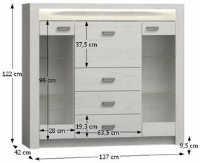 Tempo Kondela Komoda s vitrínami, jaseň biely, INFINITY 08