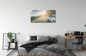 Obraz na skle Hory mraky auto cesty strom 120x60 cm