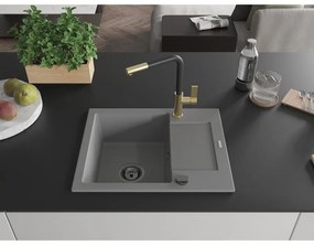 Mexen Enzo, 1-komorový granitový drez 576x465x174 mm a drezová batéria Flora, šedá, 6506-71-670401-57-B