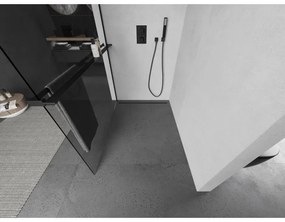 Mexen Kioto+ L, sprchová zástena Walk-In s poličkou a vešiakom 75 x 200 cm, 8mm číre sklo, čierny profil, 800-075-123-70-00