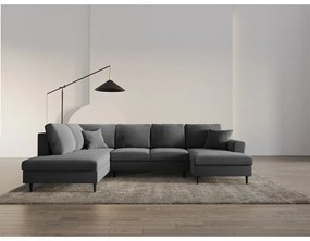 Svetlosivá zamatová rozkladacia/s úložným priestorom rohová pohovka (ľavý roh/do "U") Kyoto – Cosmopolitan Design