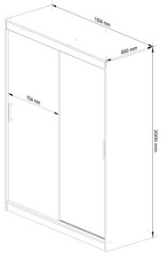Šatníková skriňa s posuvnými dverami 150 cm CLP mono biela / sonoma