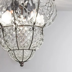 SIRU- Stropné svietidlo CLASSIC 3xE14/40W/230V pr. 25 cm číra/čierna benátske sklo