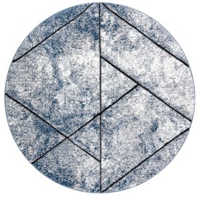 Moderný okrúhly koberec COZY 8872 Wall,   geometrický ,trojuholníky - Štrukturálny,  dve vrstvy rúna, modrá