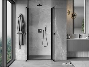 Mexen MIST, 2-krídlové sprchové dvere (d+d) 85x200 cm, 6mm číre sklo s čiernym vzorom, čierny profil, 8A7-085-000-70-70